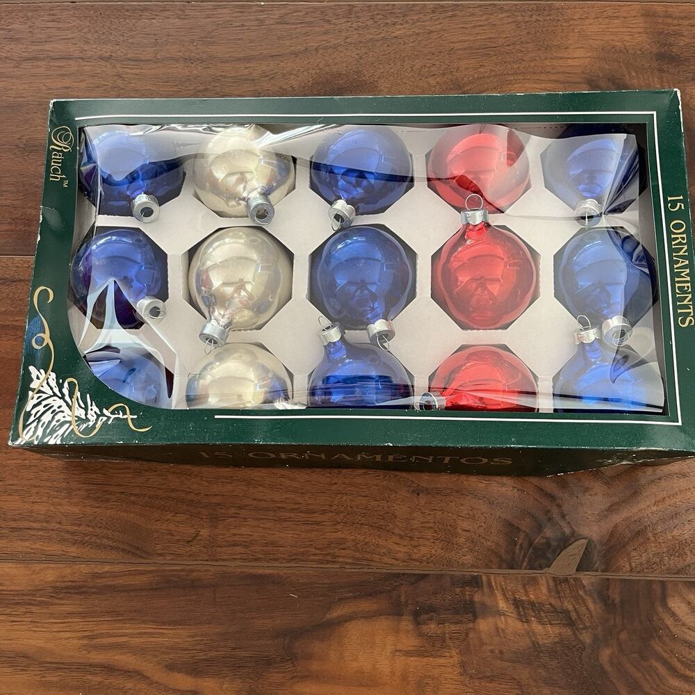 Vintage Rauch Glass Christmas Ornaments Red Silver Blue Lot of 15